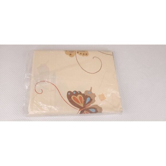 New Vintage 70s Martex Percale Twin Fitted Sheet Beige Tan Butterfly Mid Century - Picture 3 of 4